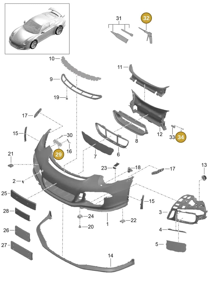 99991913309 — Porsche 911 (2013-2020) diagram p41802000, position 29+32+34+35