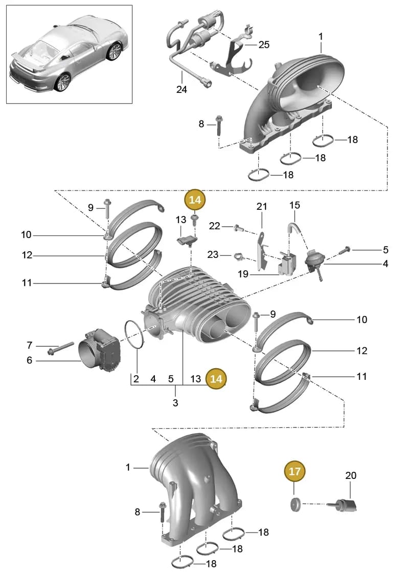 99991924101 — Porsche 911 (2013-2020) diagram p41107010, position 14+17