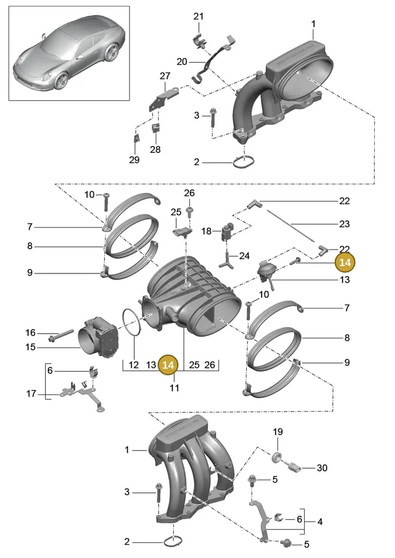 99991926501 — Porsche 991 Carrera 4 (2011-2016) diagram p38107010, position 14