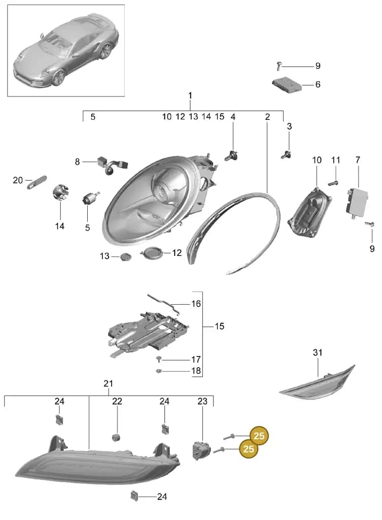 99991929801 — Porsche 911 (2013-2020) diagram p42905001, position 25+44