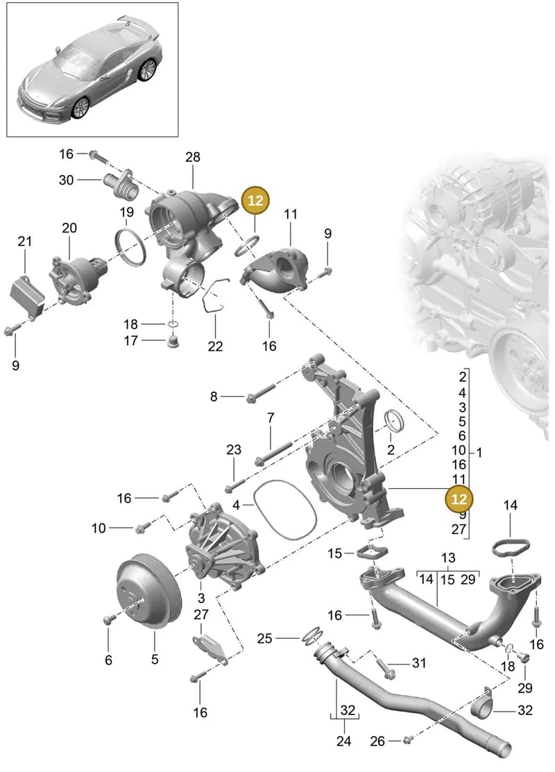 9A110201301 — Porsche Cayman GT4 (2015-2016) diagram p45105000, position 12