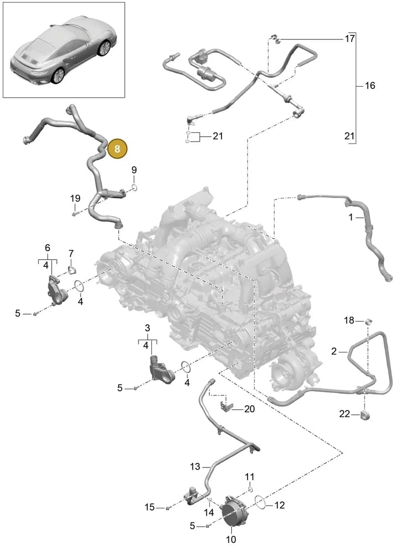 9A110752501 — Porsche 911 (2013-2020) diagram p42104010, position 8