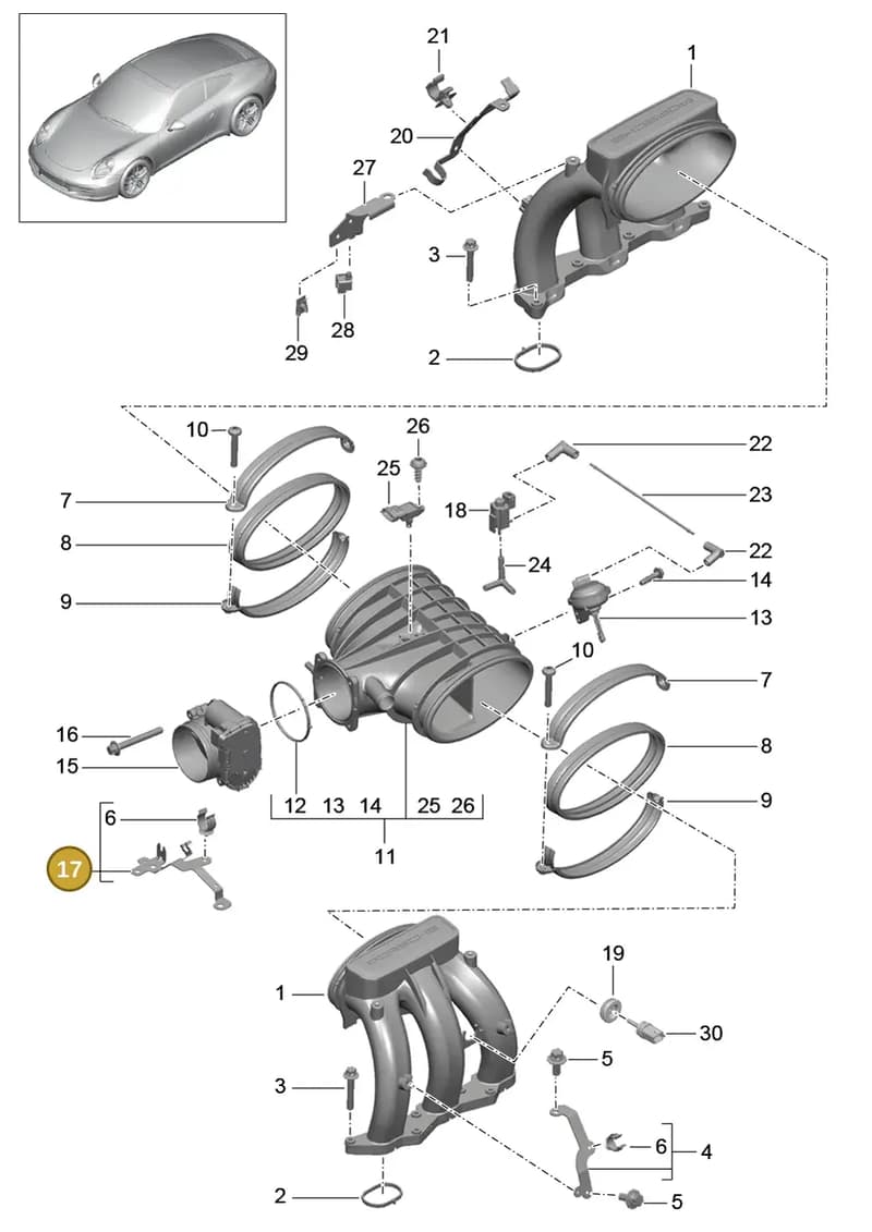 9A111029201 — Porsche 991 Carrera 4 (2011-2016) diagram p38107010, position 17
