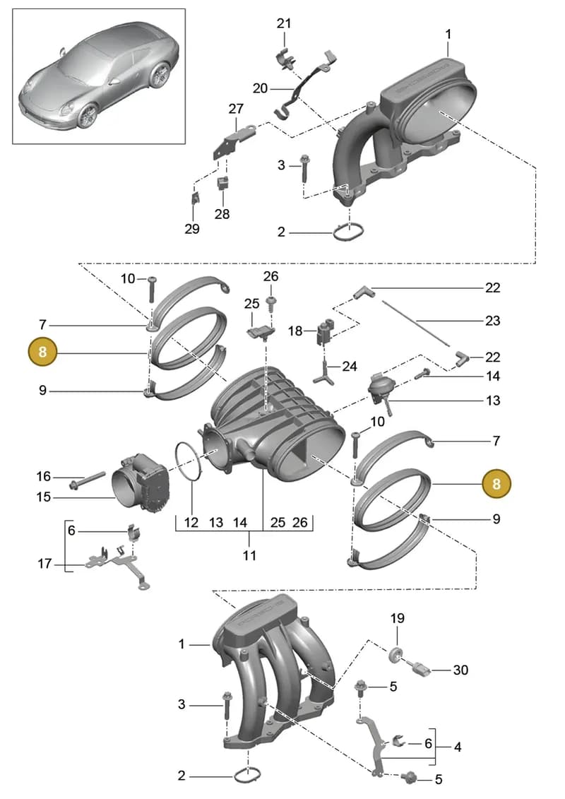 9A111051045 — Porsche 991 Carrera 4 (2011-2016) diagram p38107010, position 8