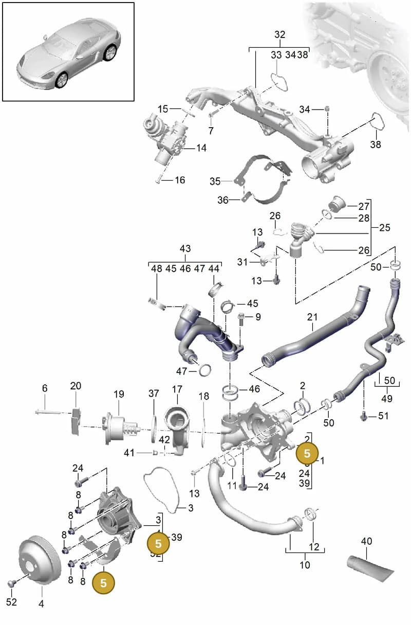 9A210225500 — Porsche Cayman (2016-2019) diagram p50105000, position 5