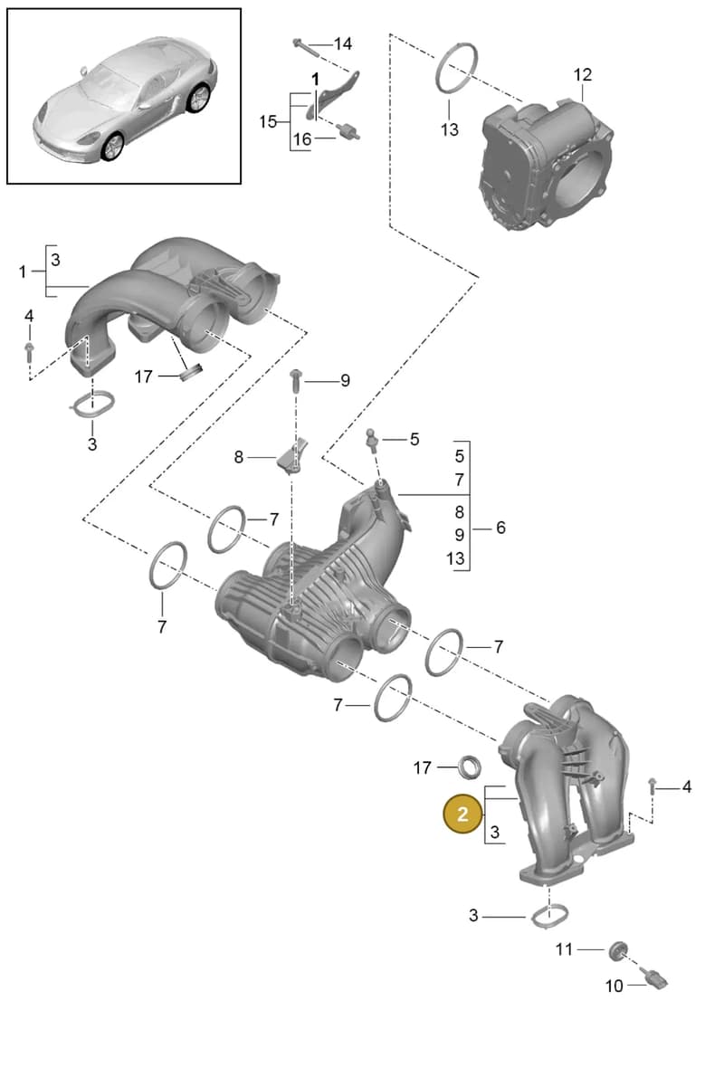 9A211003201 — Porsche Cayman (2016-2019) diagram p50107010, position 2