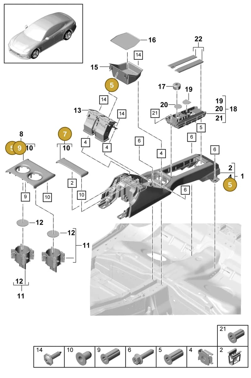 9A700784900 — Porsche Panamera (2016-2020) diagram p49809030, position 5+7+9
