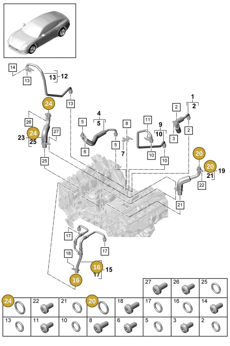 9A700875500 — Porsche Panamera (2016-2020) diagram p49202030, position 16+20+24