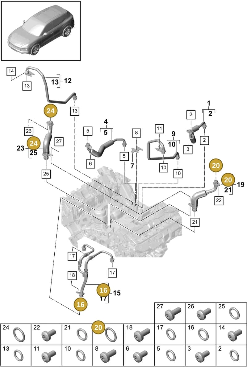 9A700875500 — Porsche Cayenne (2017-2023) diagram p51202035, position 16+20+24