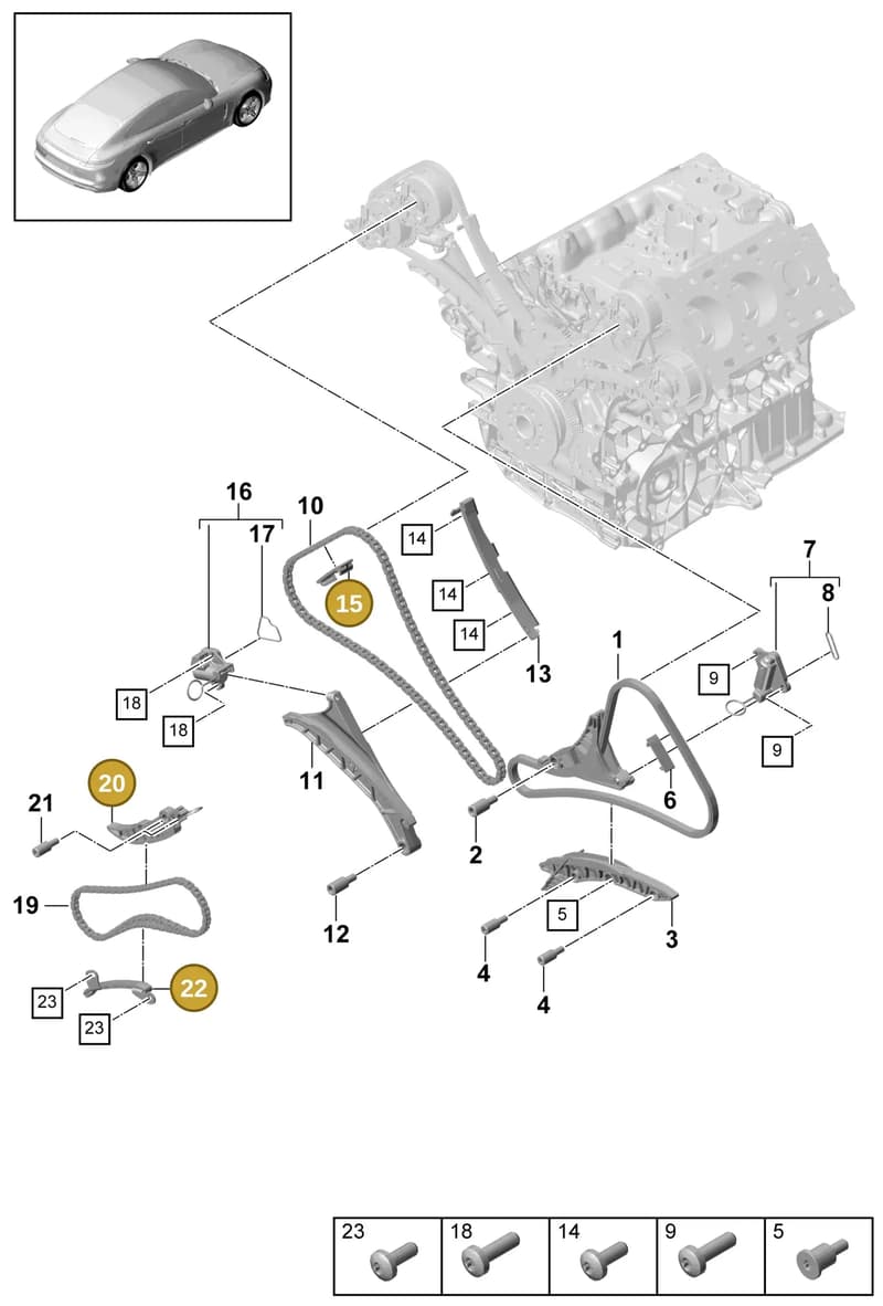 9A710942620 — Porsche Panamera (2016-2020) diagram p49103070, position 15+20+22+24