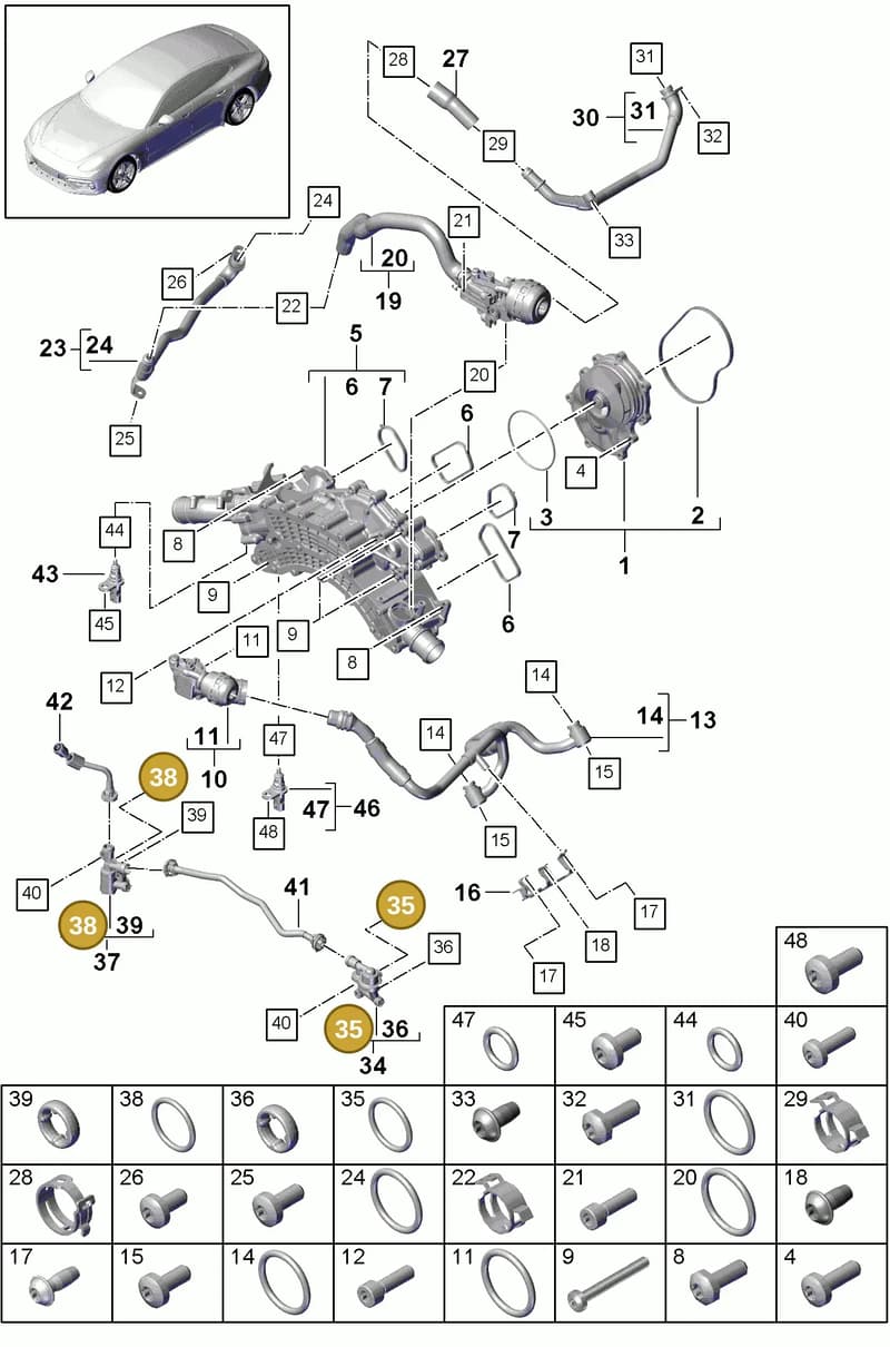 9A712143716 — Porsche Panamera (2016-2020) diagram p49105010, position 35+38