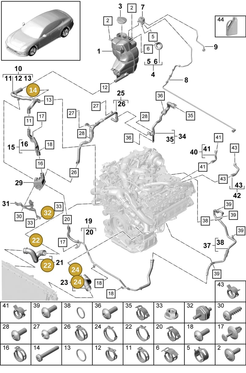 9A712153000 — Porsche Panamera (2016-2020) diagram p49105060, position 14+22+24+32