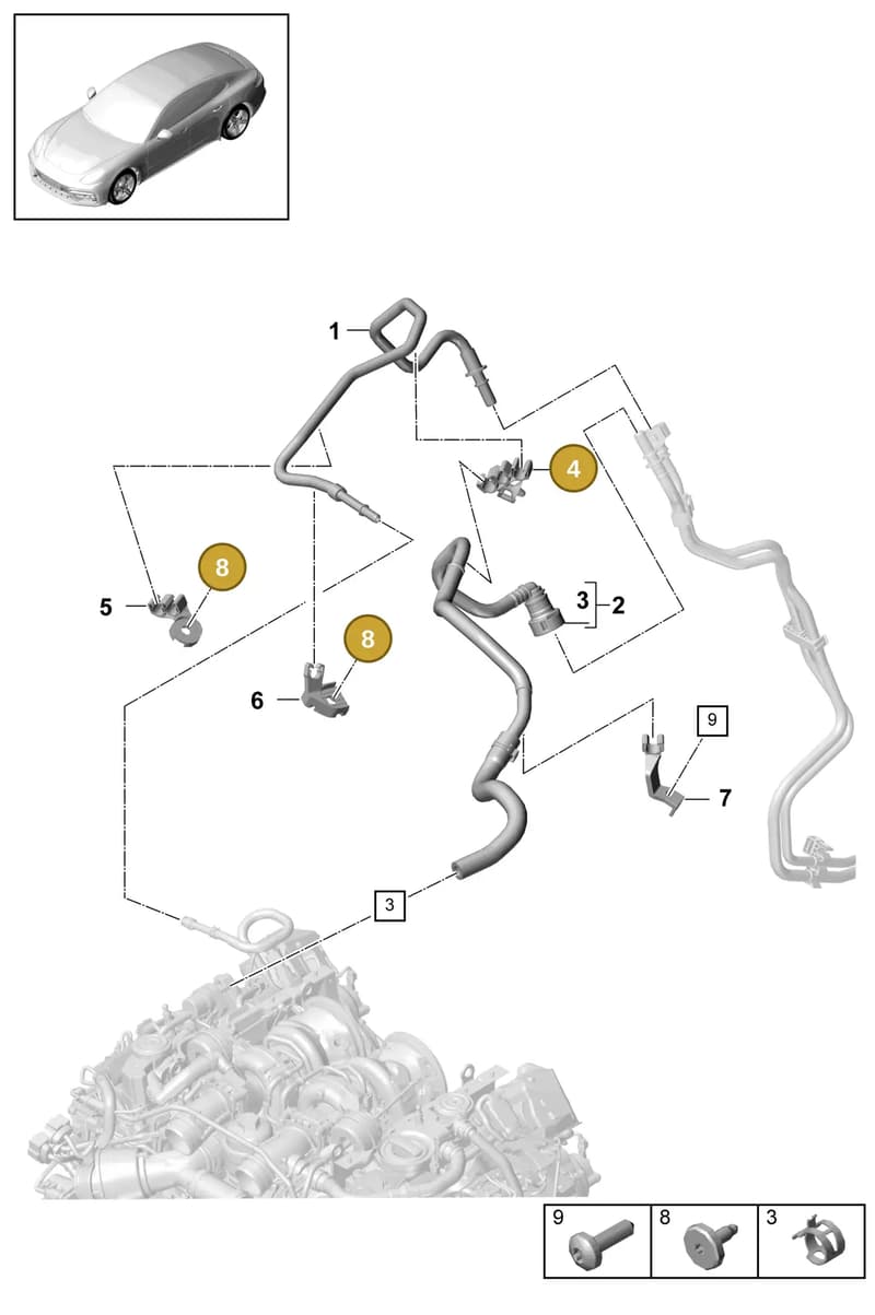 9A713017001 — Porsche Panamera (2016-2020) diagram p49201040, position 4+8