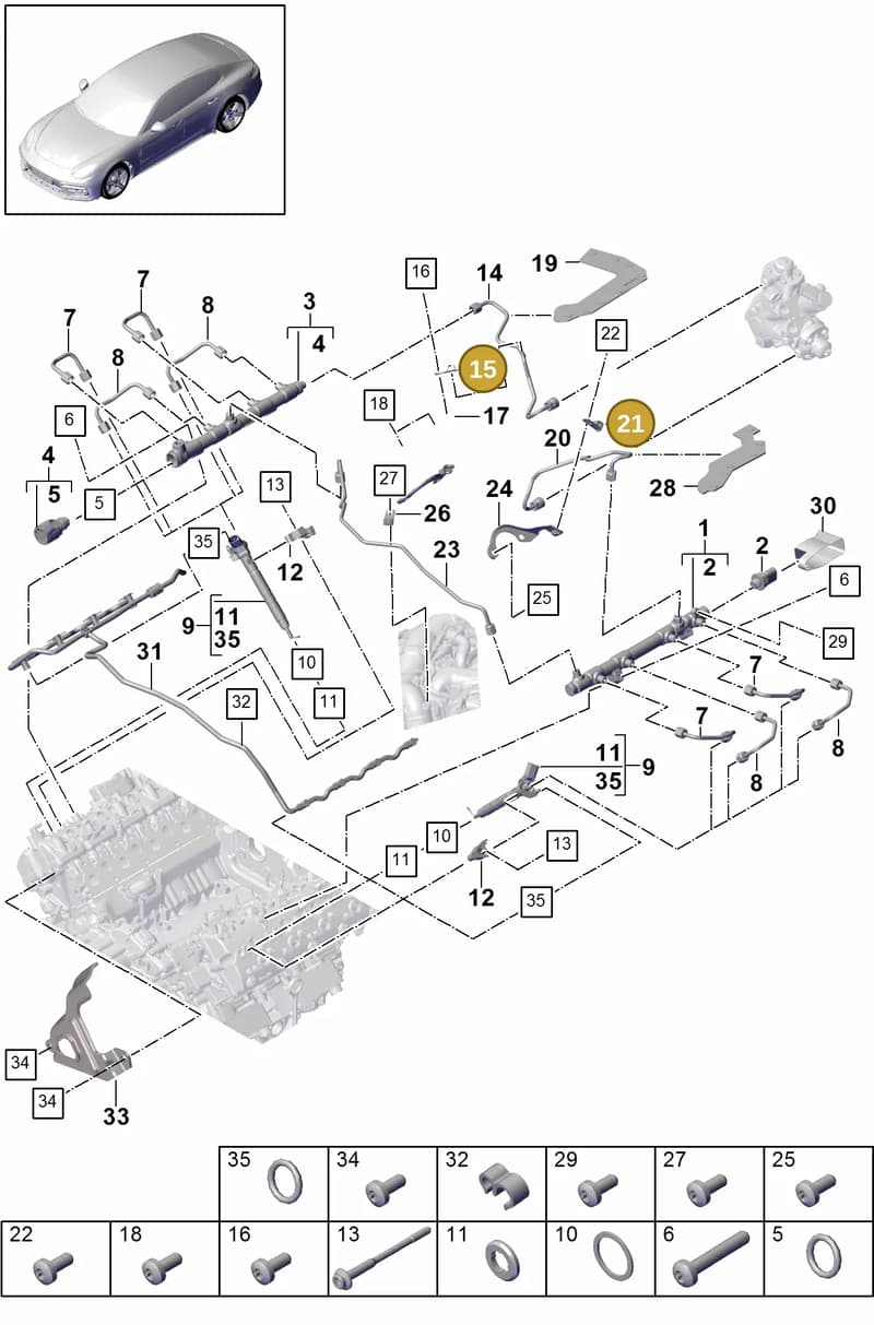 9A713040110 — Porsche Panamera (2016-2020) diagram p49107010, position 15+21