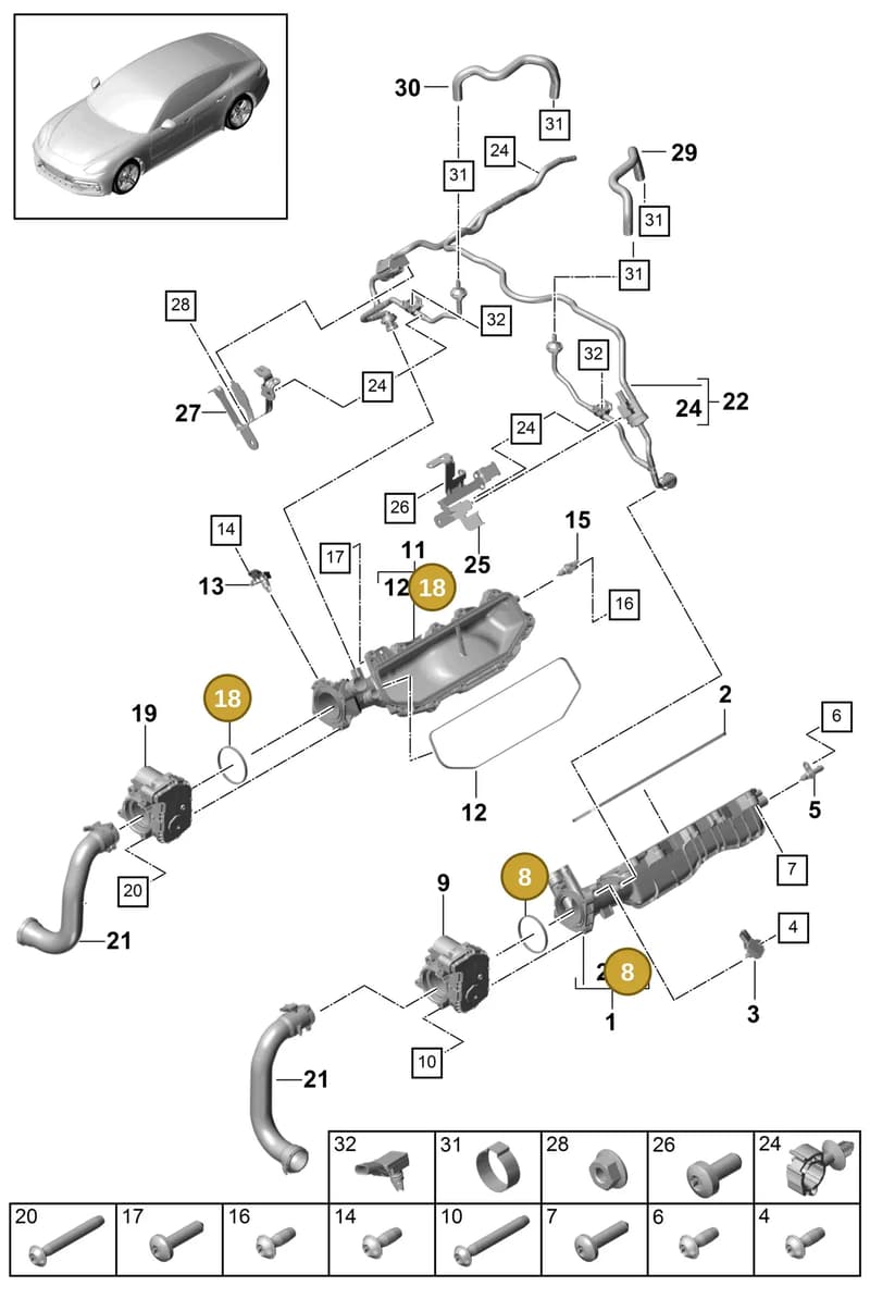 9A713302601 — Porsche Panamera (2016-2020) diagram p49107030, position 8+18