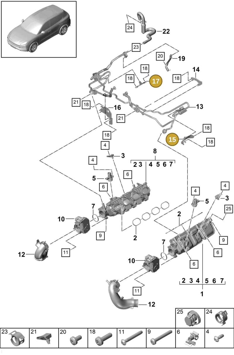 9A713316700 — Porsche Cayenne (2017-2023) diagram p51107030, position 15+17