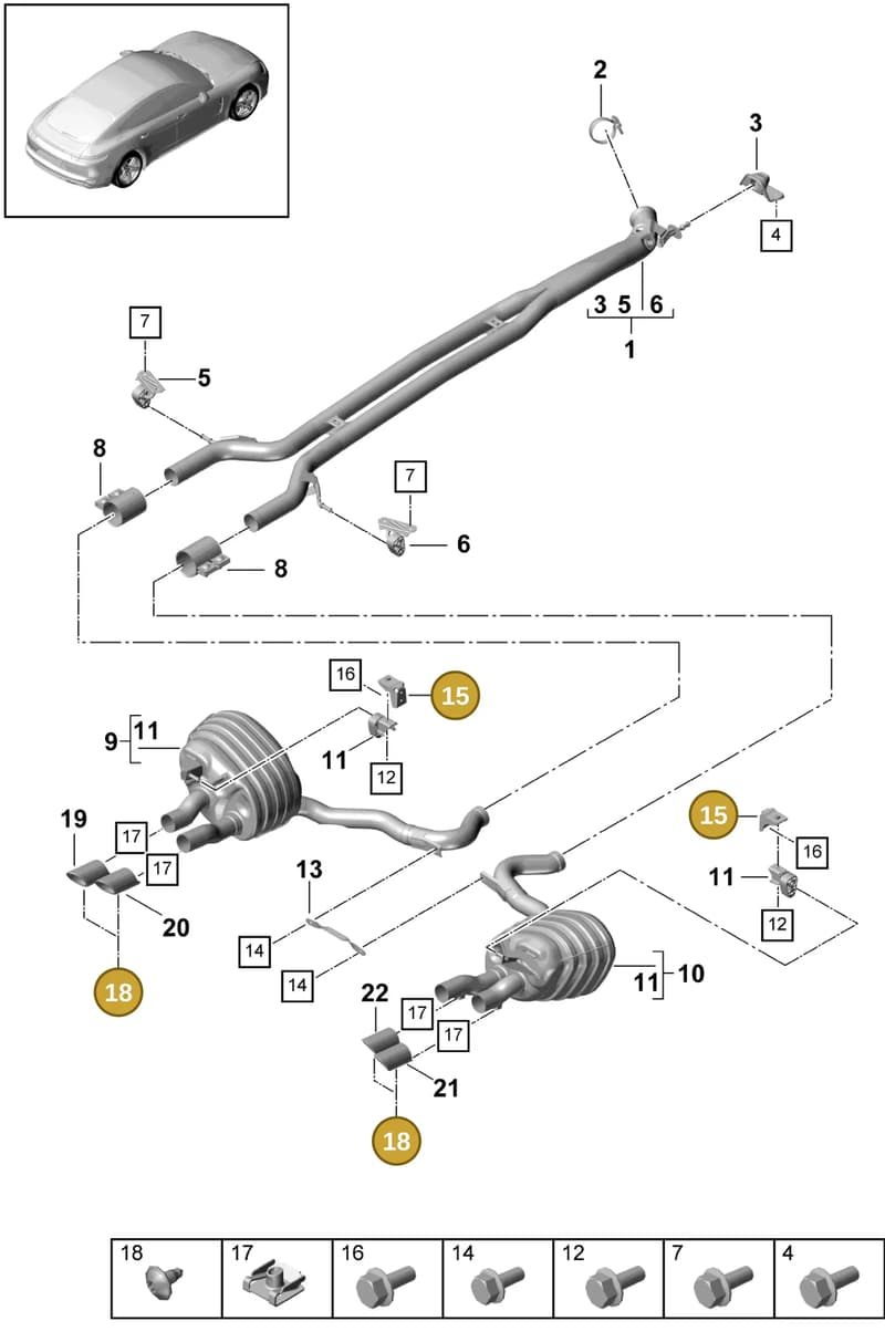 9A725327700 — Porsche Panamera (2016-2020) diagram p49203010, position 15+18