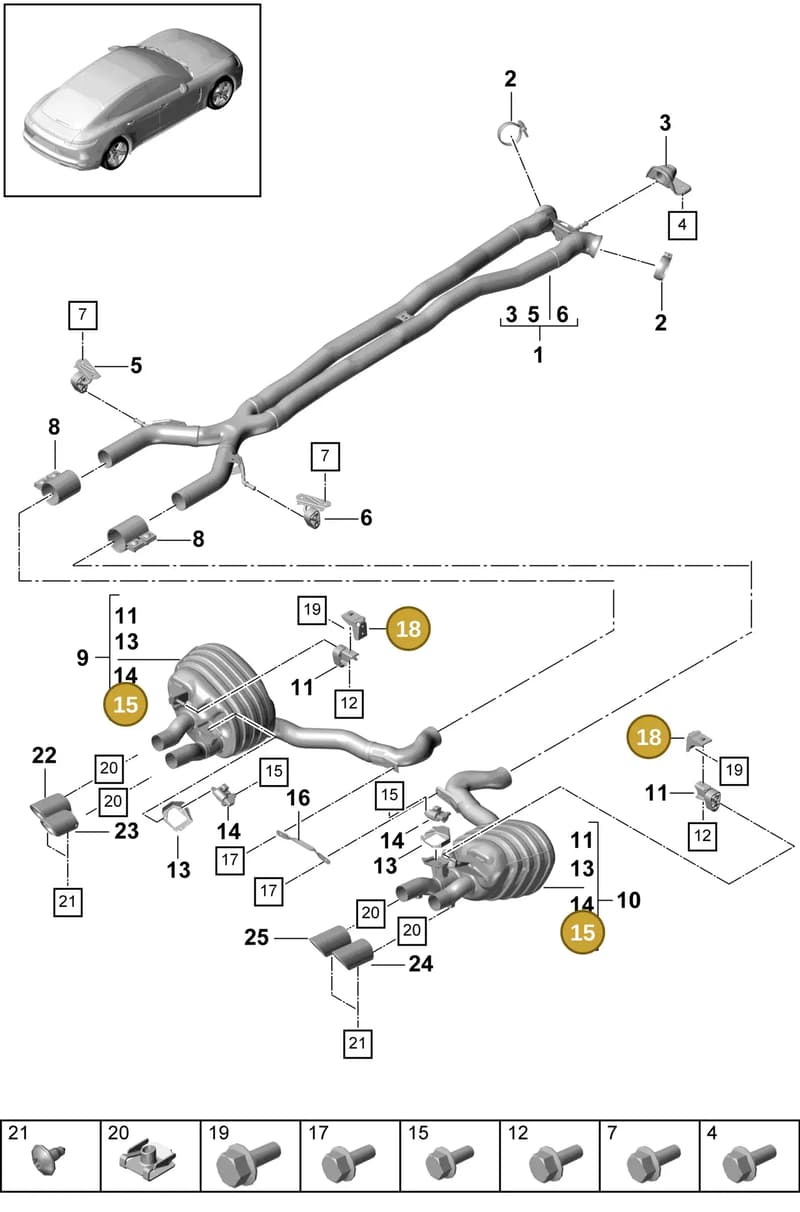 9A725327700 — Porsche Panamera (2016-2020) diagram p49203030, position 15+18