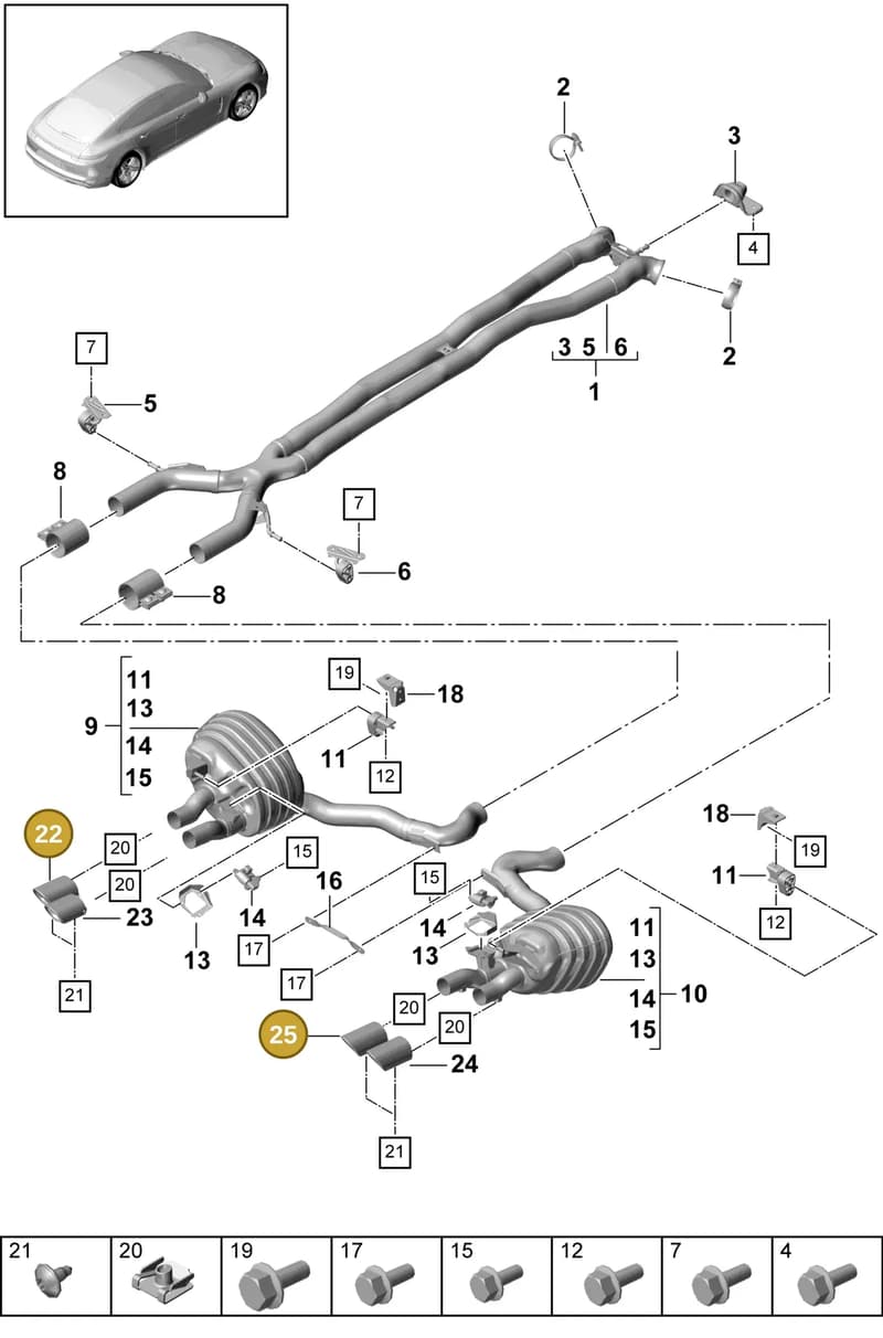 9A725382445 — Porsche Panamera (2016-2020) diagram p49203030, position 22+25