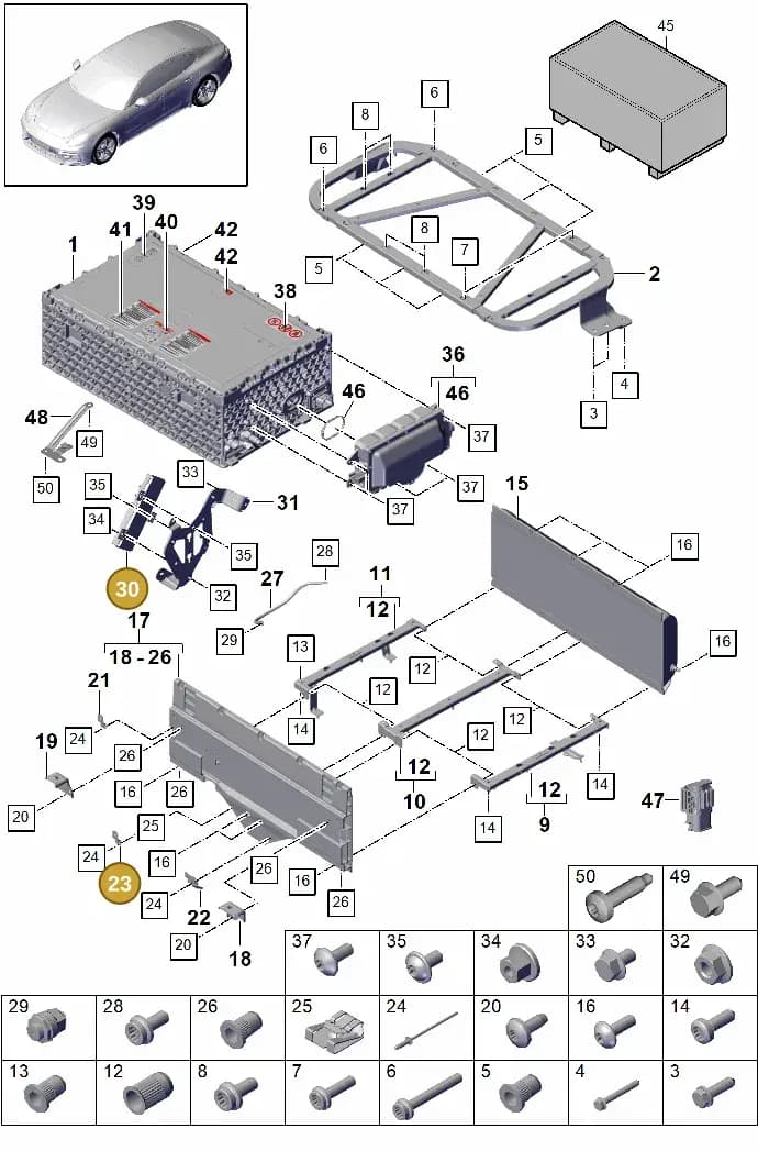9A791515100 — Porsche Panamera (2016-2020) diagram p49901040, position 23+30