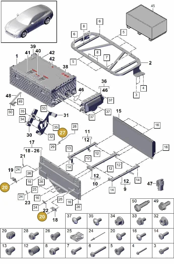 9A791516100 — Porsche Panamera (2016-2020) diagram p49901040, position 20+27