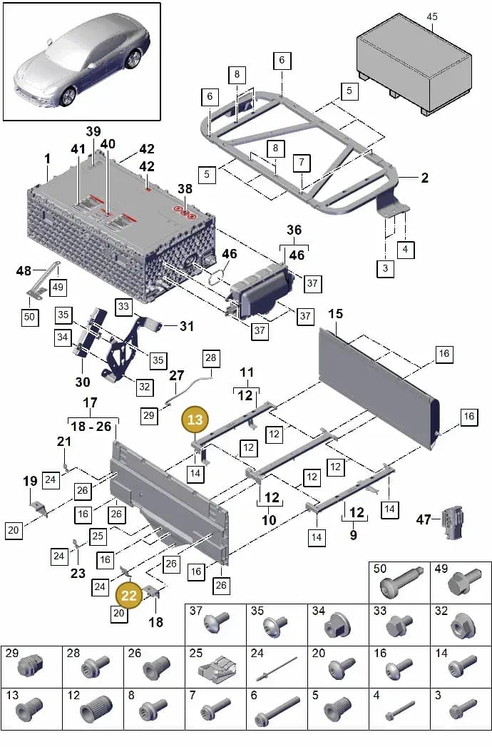 9A791564100 — Porsche Panamera (2016-2020) diagram p49901040, position 13+22