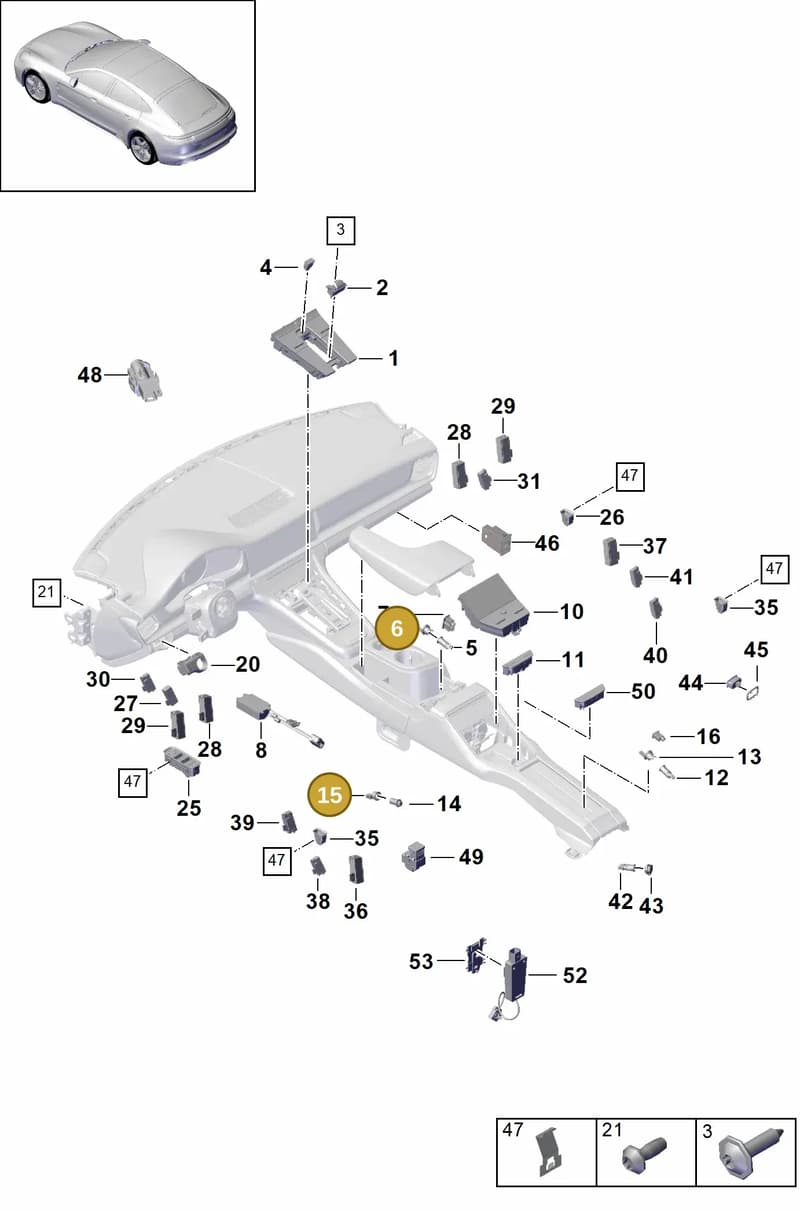 9A791934110 — Porsche Panamera (2016-2020) diagram p49903010, position 6+15