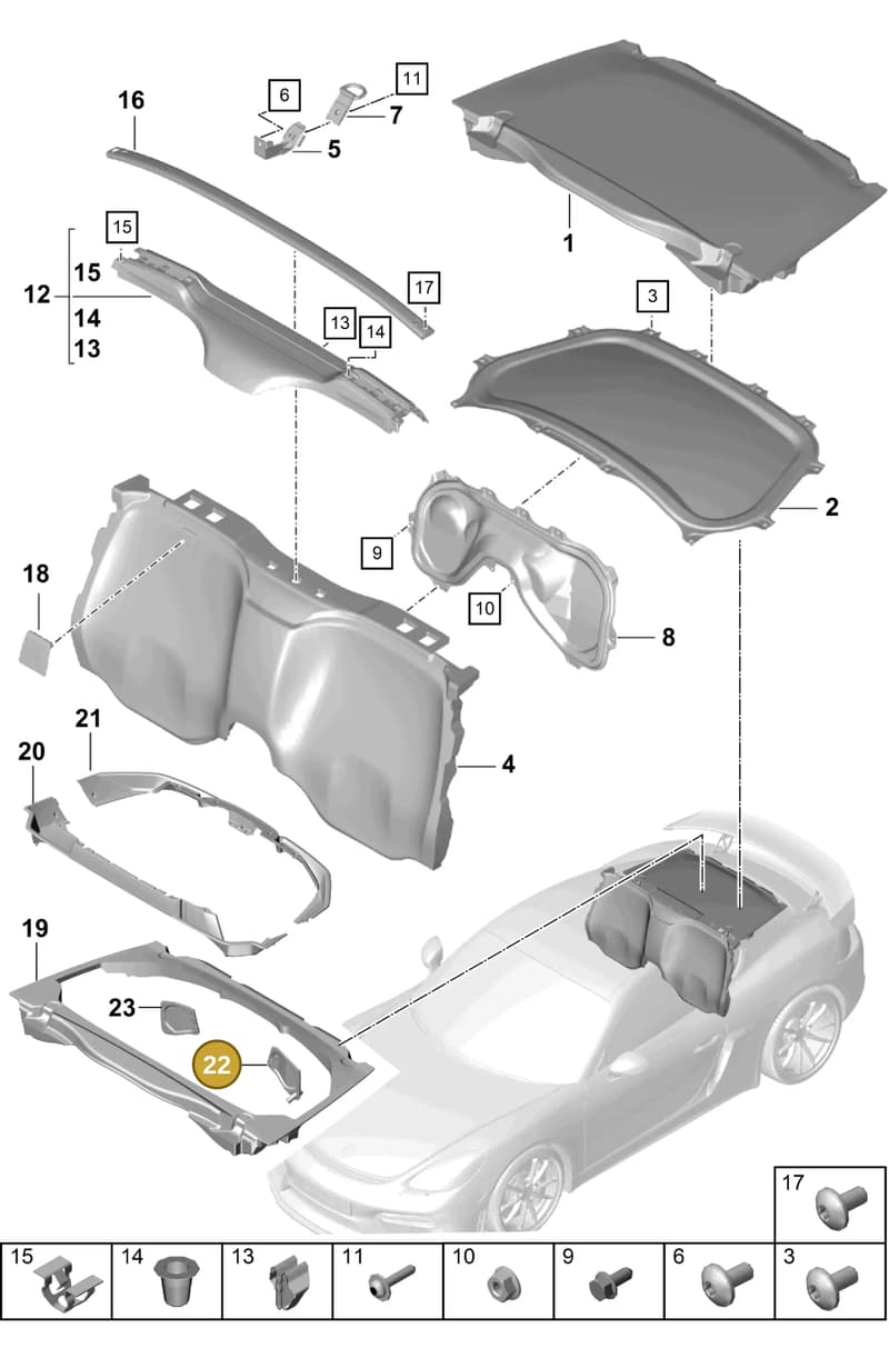 9GT129597A — Porsche Cayman (2019-2022) diagram p55807250, position 22