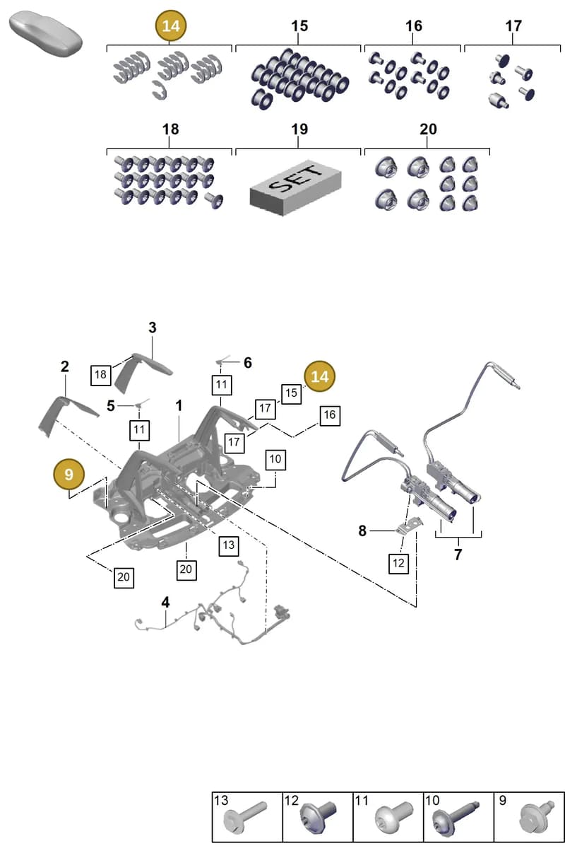 9GT898533 — Porsche 911 (2021-2022) diagram p59803190, position 9+14