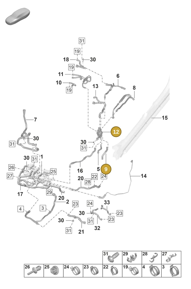 9J1121096 — Porsche Taycan Sport Turismo (2019-2024) diagram p56155050, position 9+12