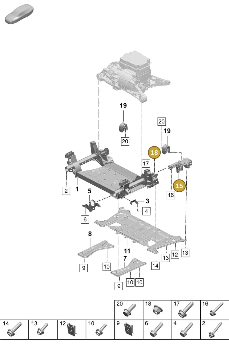 9J1413358B — Porsche Taycan Sport Turismo (2023-2025) diagram p64401000, position 15+18
