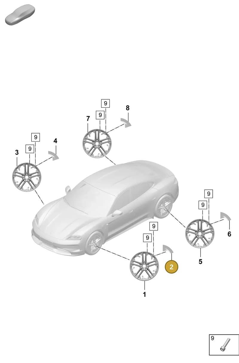 9J1601147JO3G — Porsche Taycan Sport Turismo (2023-2025) diagram p64601150, position 2