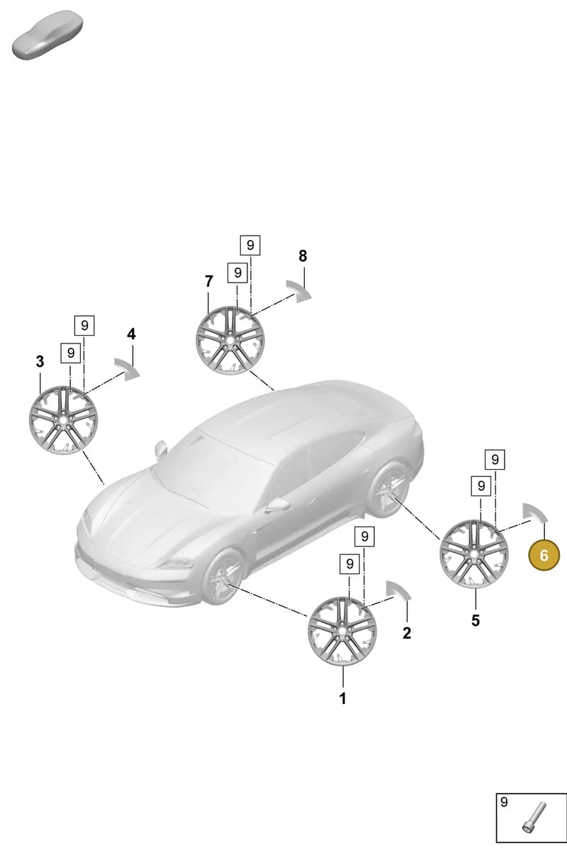 9J1601147KO3G — Porsche Taycan Sport Turismo (2023-2025) diagram p64601150, position 6