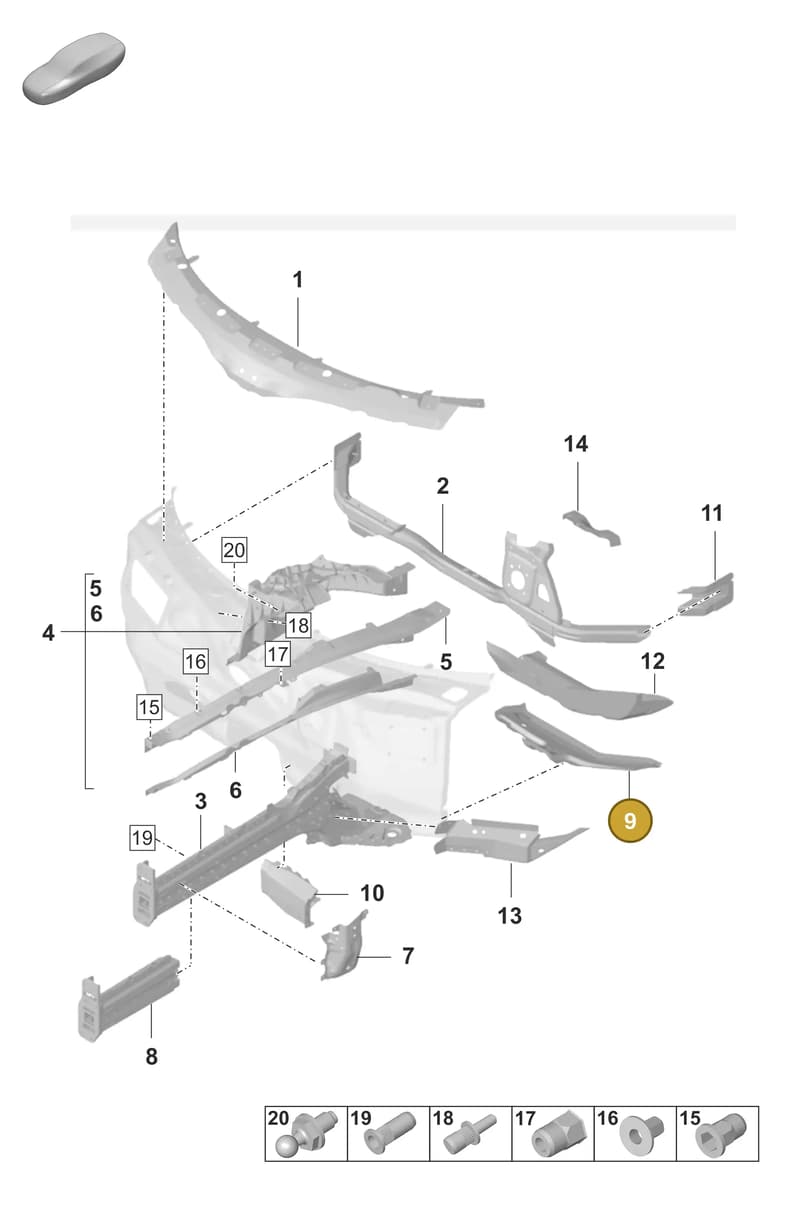 9J1805315Y — Porsche Taycan Sport Turismo (2019-2024) diagram p56801100, position 9