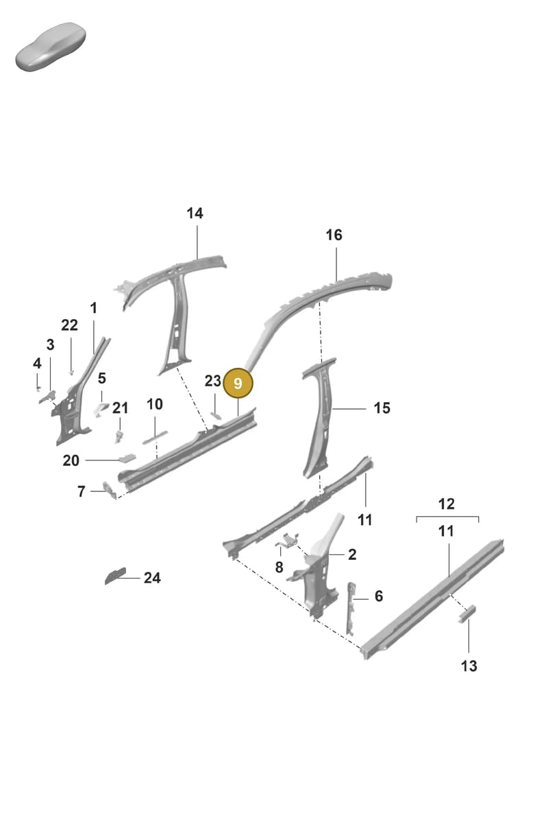 9J1809377Y — Porsche Taycan Sport Turismo (2019-2024) diagram p56801400, position 9