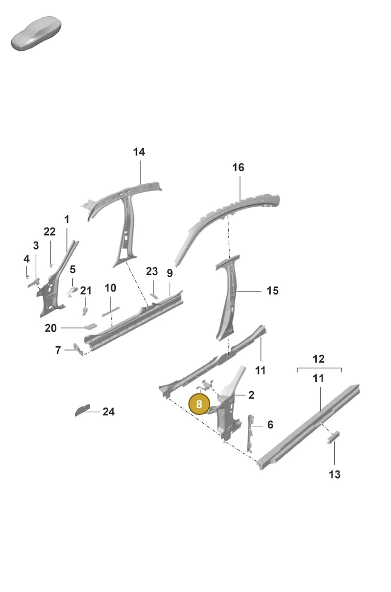 9J1809627Y — Porsche Taycan Sport Turismo (2019-2024) diagram p56801400, position 8