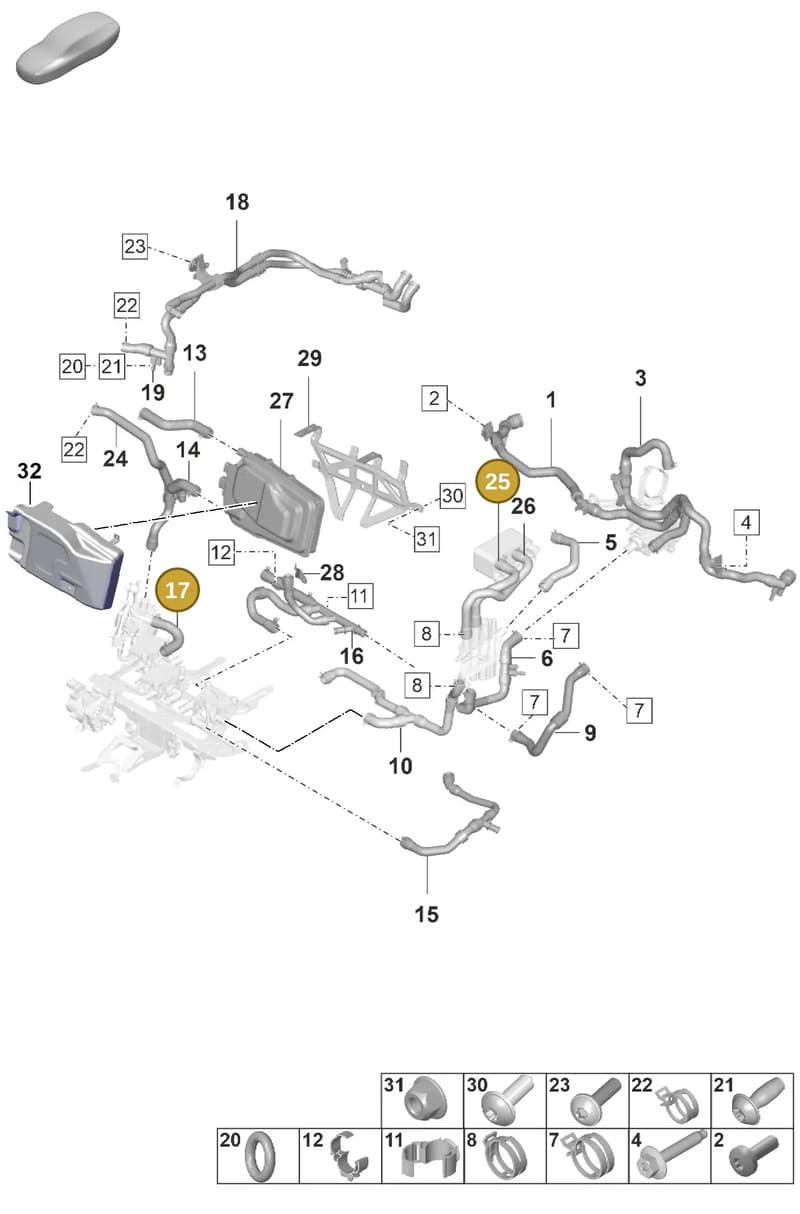 9J1815563 — Porsche Taycan Sport Turismo (2019-2024) diagram p56155060, position 17+25