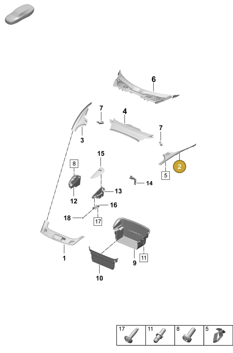 9J1863041COK1 — Porsche Taycan Sport Turismo (2023-2025) diagram p64807000, position 2