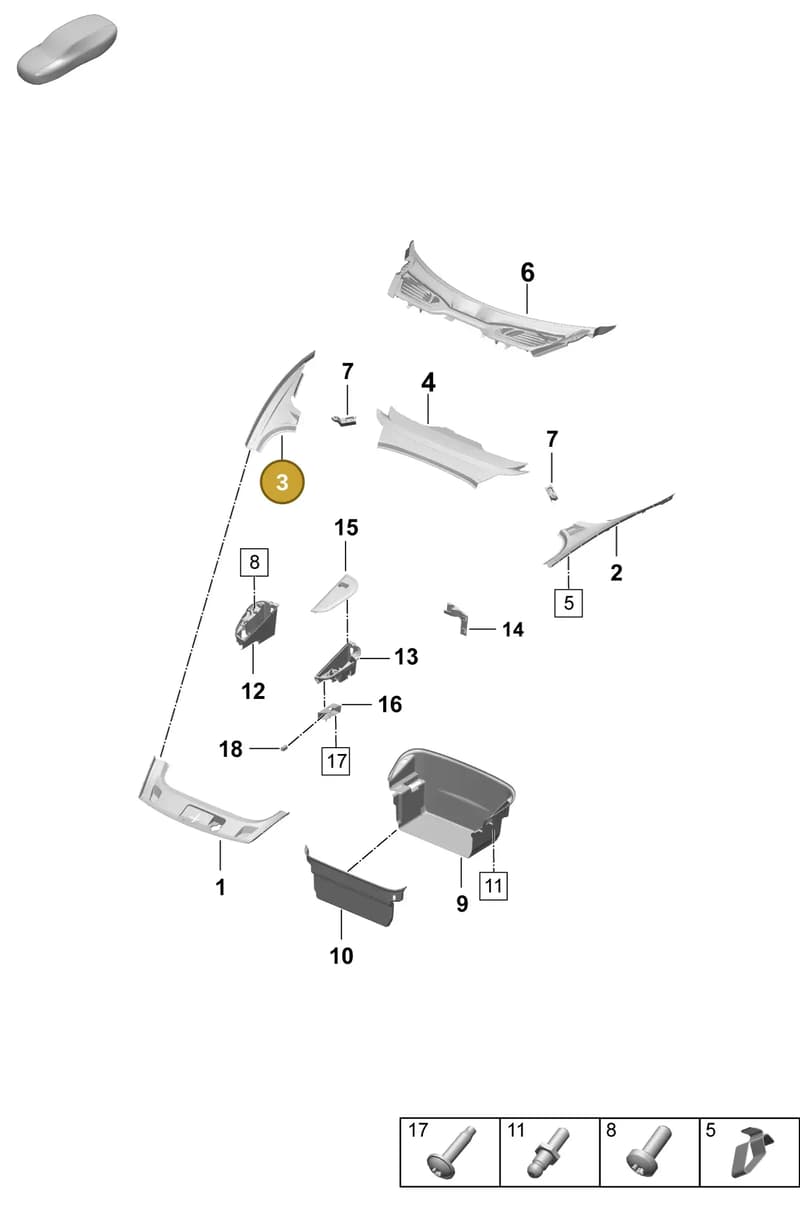 9J1863042COK1 — Porsche Taycan Sport Turismo (2023-2025) diagram p64807000, position 3