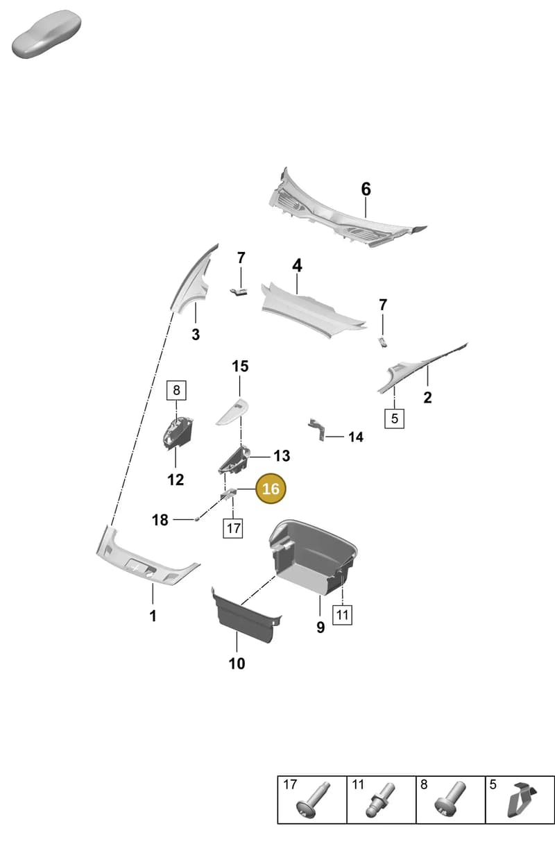 9J1863505AOK1 — Porsche Taycan Sport Turismo (2023-) diagram p64807000, position 16