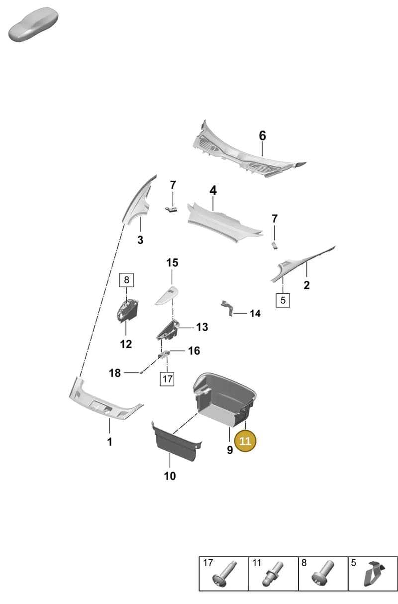 9J1867510 — Porsche Taycan Sport Turismo (2023-2025) diagram p64807000, position 11