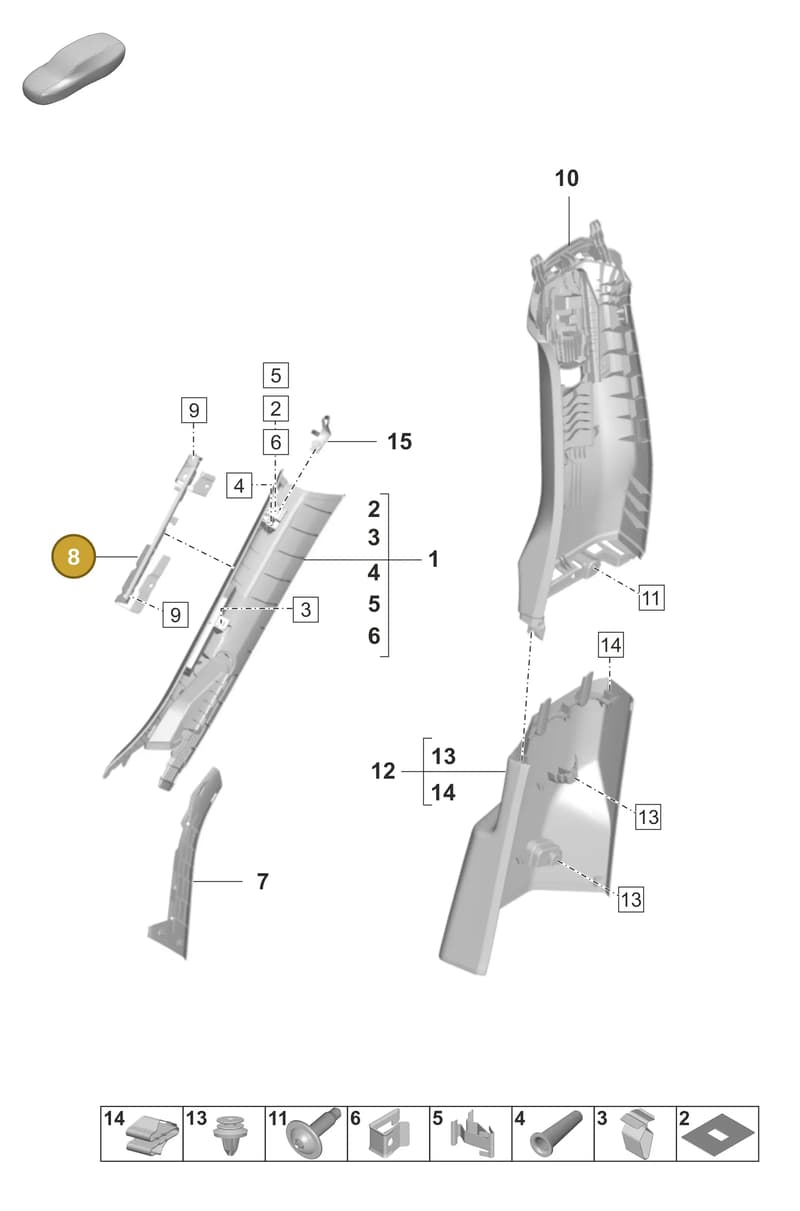 9J1868973 — Porsche Taycan Sport Turismo (2023-2025) diagram p56807200, position 8