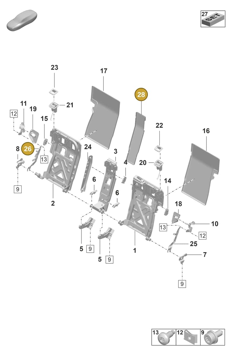 9J1885190 — Porsche Taycan Sport Turismo (2019-2024) diagram p56818010, position 26+28