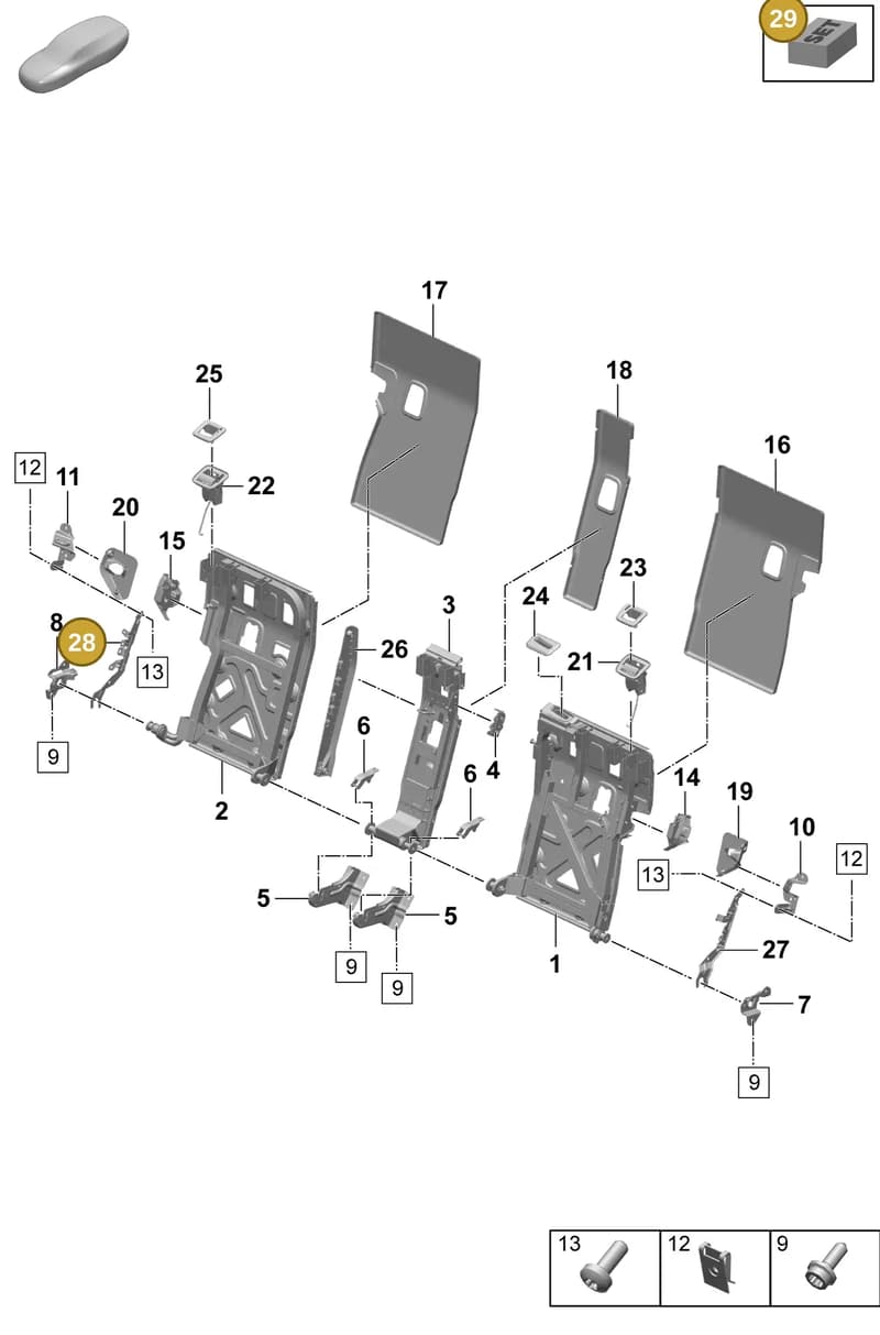 9J1885190 — Porsche Taycan Sport Turismo (2023-2025) diagram p64818010, position 28+29