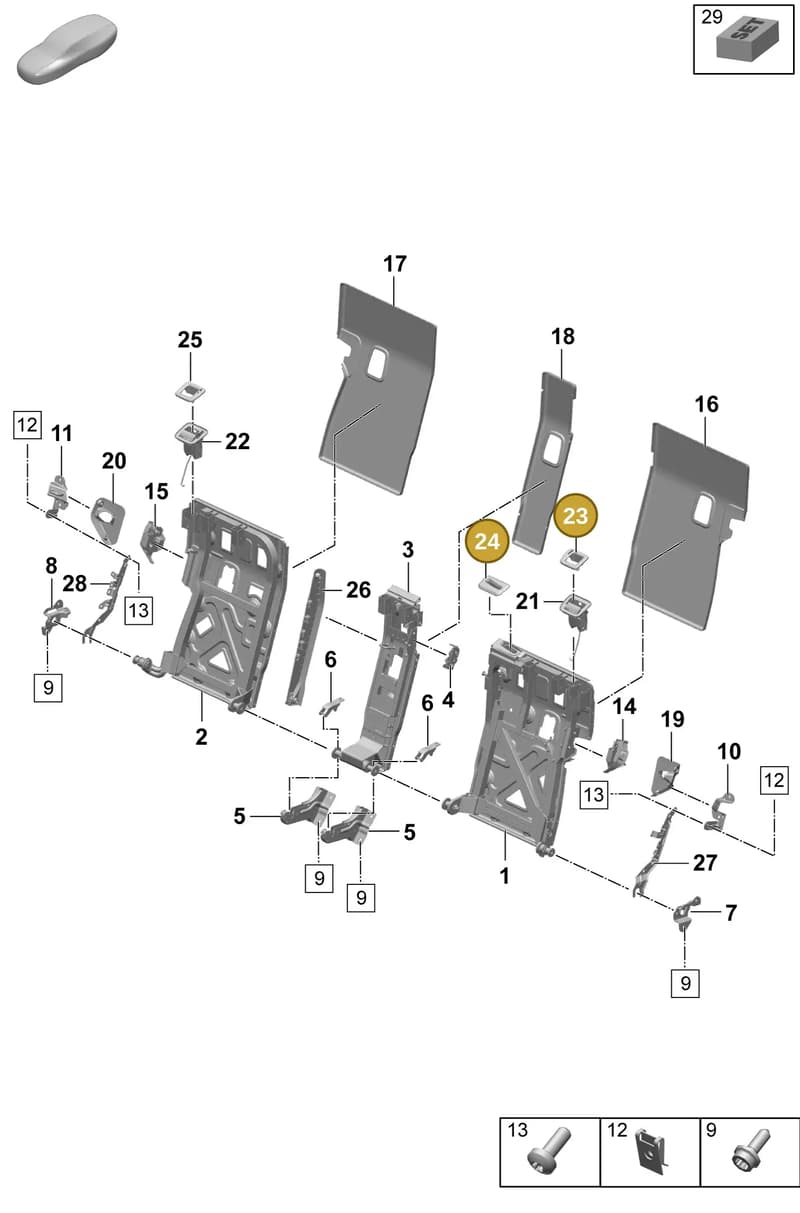9J1885944OW4 — Porsche Taycan Sport Turismo (2023-) diagram p64818010, position 23+24