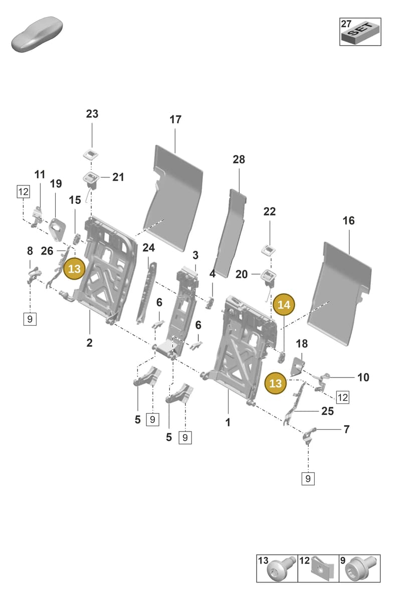 9J1886481 — Porsche Taycan Sport Turismo (2019-2024) diagram p56818010, position 13+14