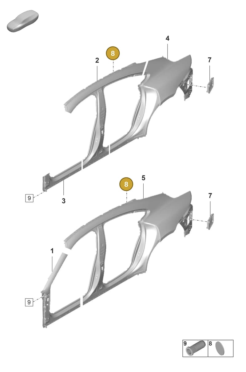 9J1899191C — Porsche Taycan Sport Turismo (2019-2024) diagram p56801500, position 8
