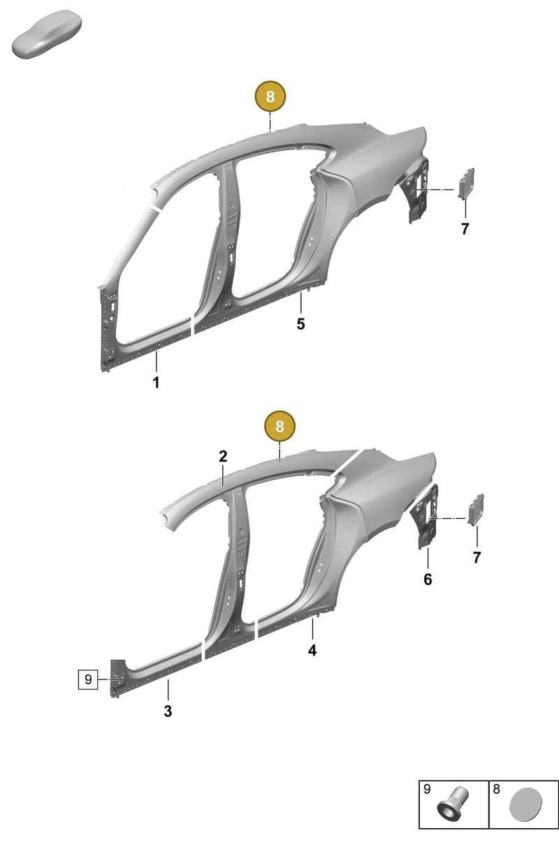 9J1899191C — Porsche Taycan Sport Turismo (2023-2025) diagram p64801550, position 8