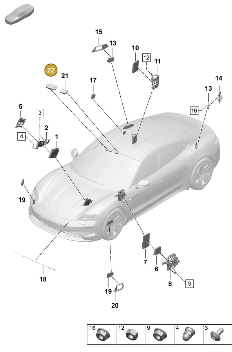 9J1907594A — Porsche Taycan Sport Turismo (2023-2025) diagram p64901300, position 22