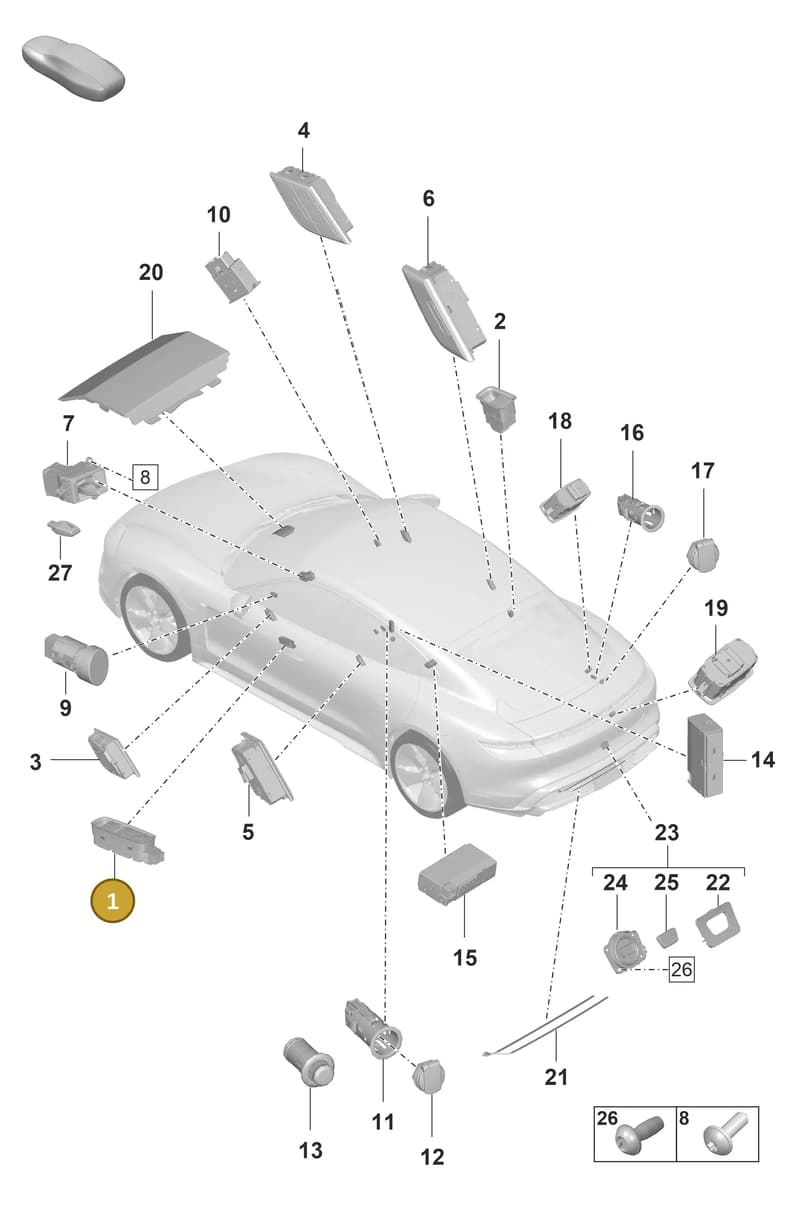 9J1919611M — Porsche Taycan Sport Turismo (2019-2024) diagram p56903050, position 1